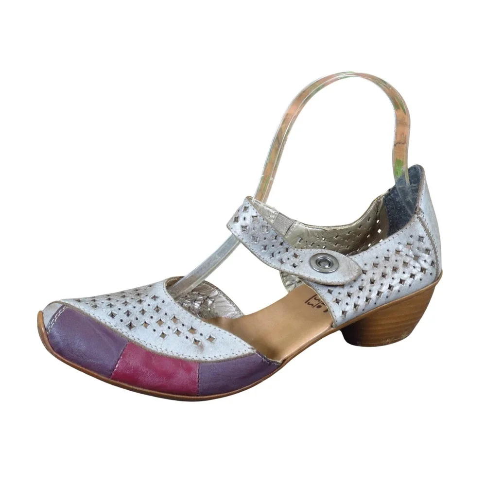 Rieker Mirjam 53 Women Mary Jane Pump 38 Walking Comfort Gray Purple Leather